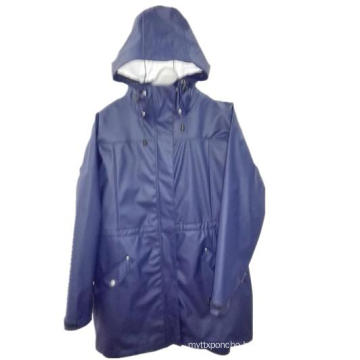 Taped Navy Solid PU Waterproof Raincoat for Adult